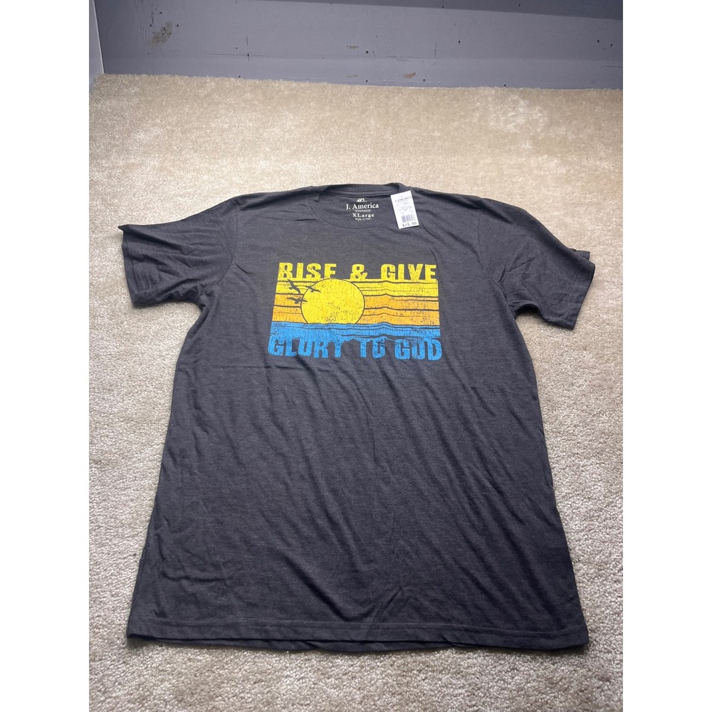 J. America Mens Rise & Give Glory To God Graphic Tee Smoke Gray XL NWT 16203